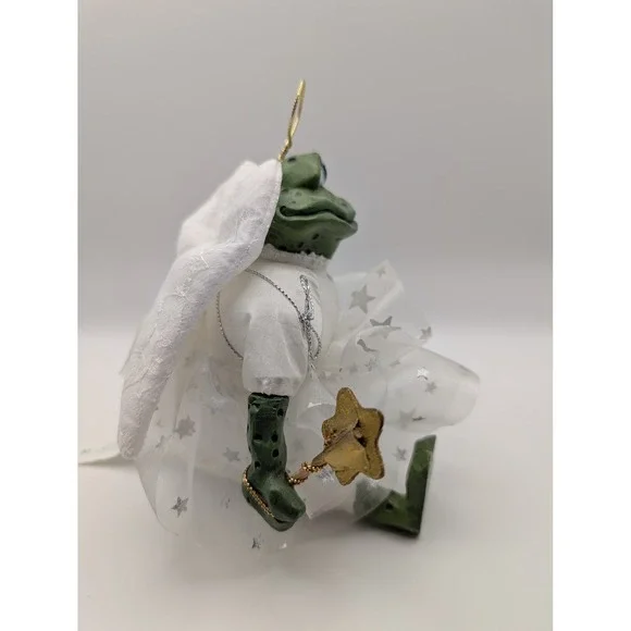 Frog Angel Ornament Figurine Gold Cord Wings Star Wand New with Tag - Picture 5 of 5